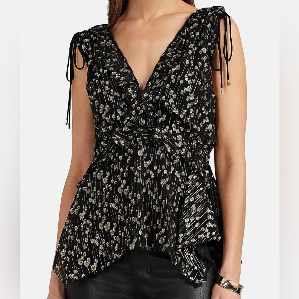 Derek Lam Metallic Silk V-Neck Blouse